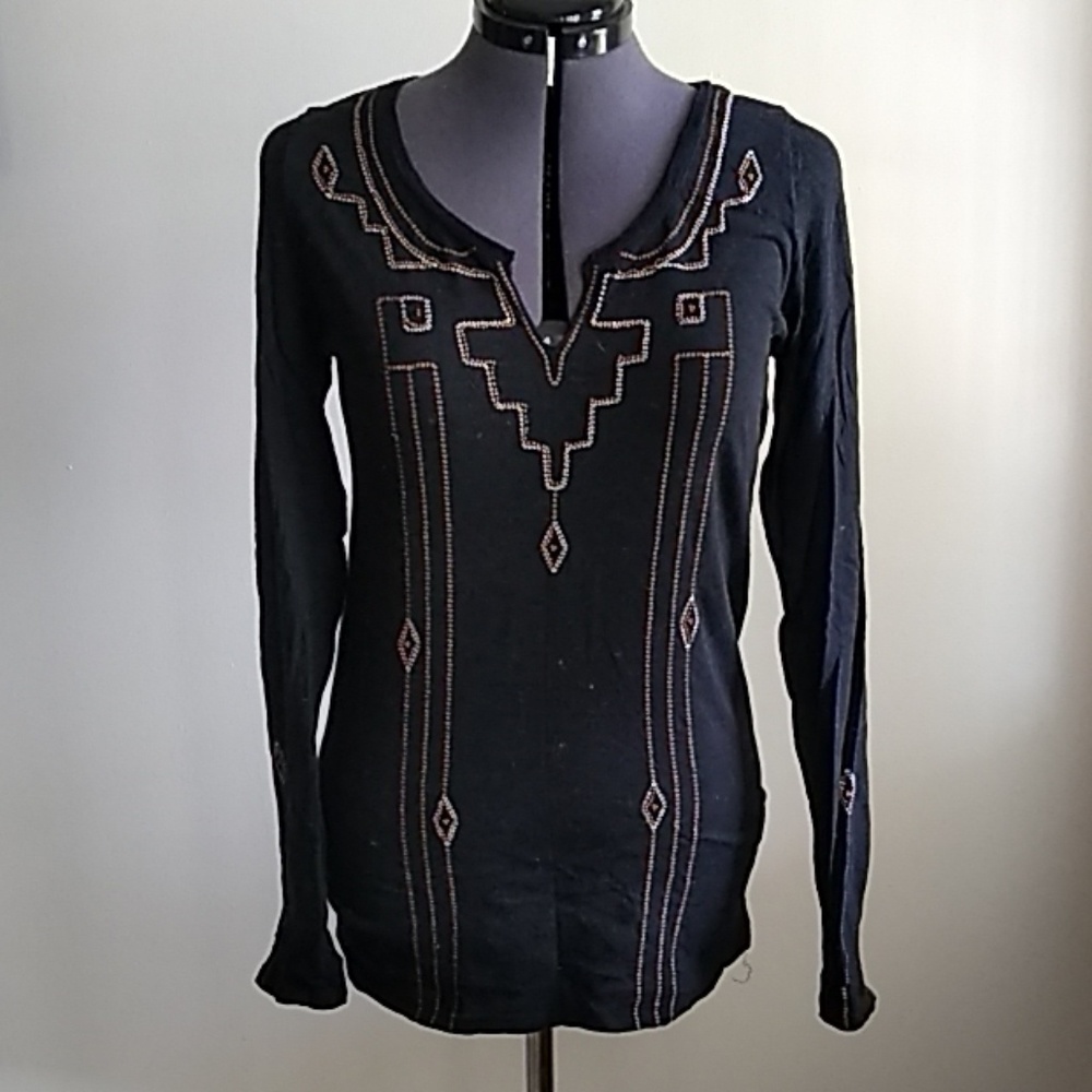 Lucky Band Long-Sleeve Beaded Embroidered Shirt